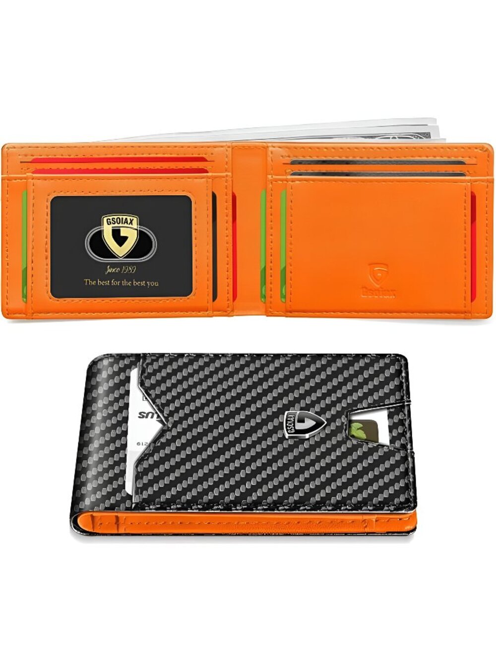 Slim Wallet Minimalist Genuine Leather Carbon Fiber Rfid Blocking Wallet For Men